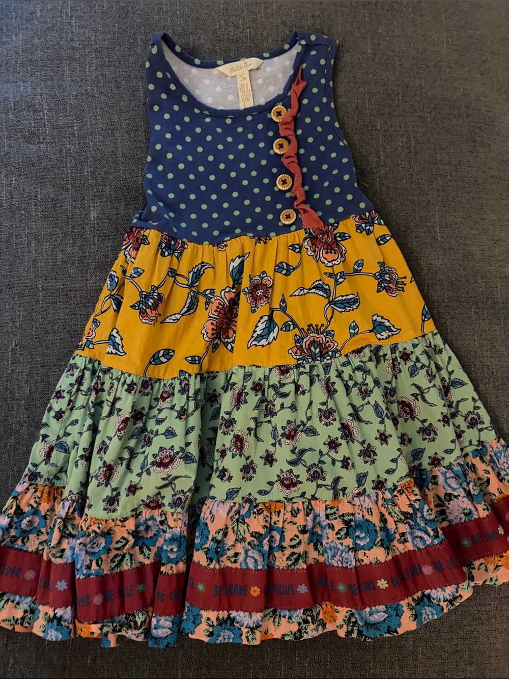 Matilda Jane Navy Polka Dot Tiered Dress with Mustard & Mint Floral
